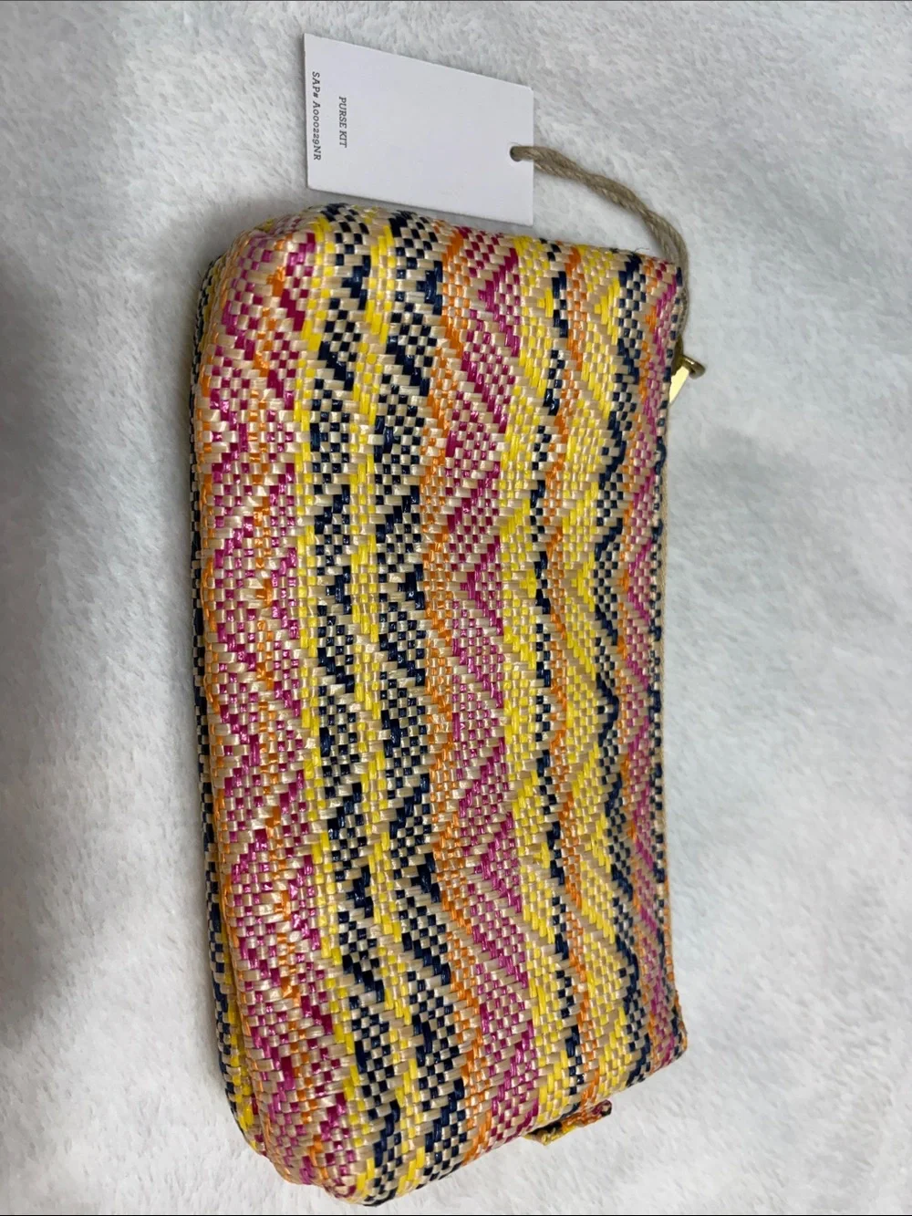 Multicolor Woven Cosmetic Pouch - Yellow Pink Navy